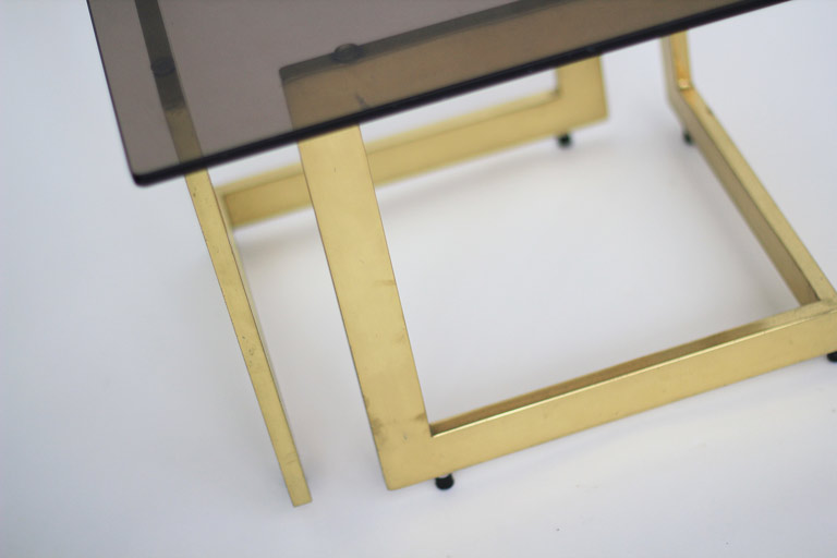 Pair Of Mid Century Brass Side Tables With Double Triangular Legs