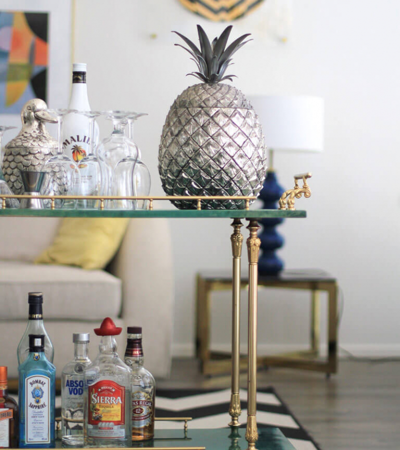 Aldo Tura Green Lacquered Bar Cart