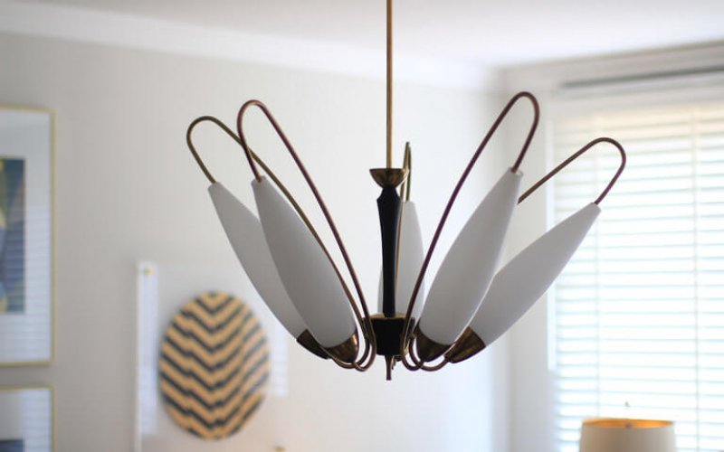 Large Italian Stilnovo Opaline Chandelier