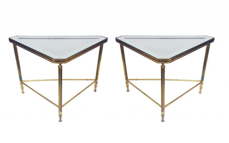 Maison Bagues Gilt Brass Triangular Side Tables