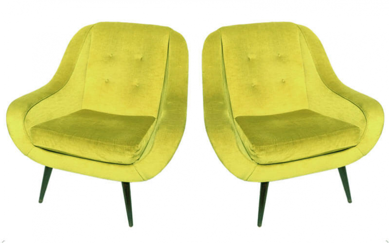 Pair of Mid Century Italian Velvet Armchairs