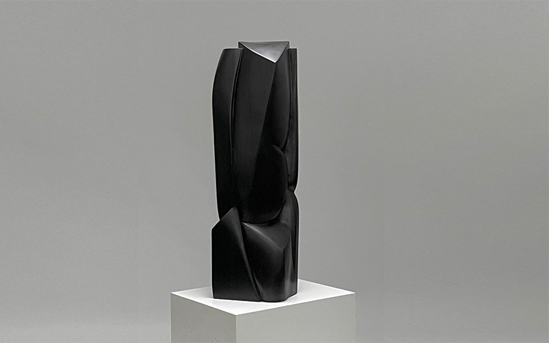 Black-Stained Wooden Sculpture by Cor Dam