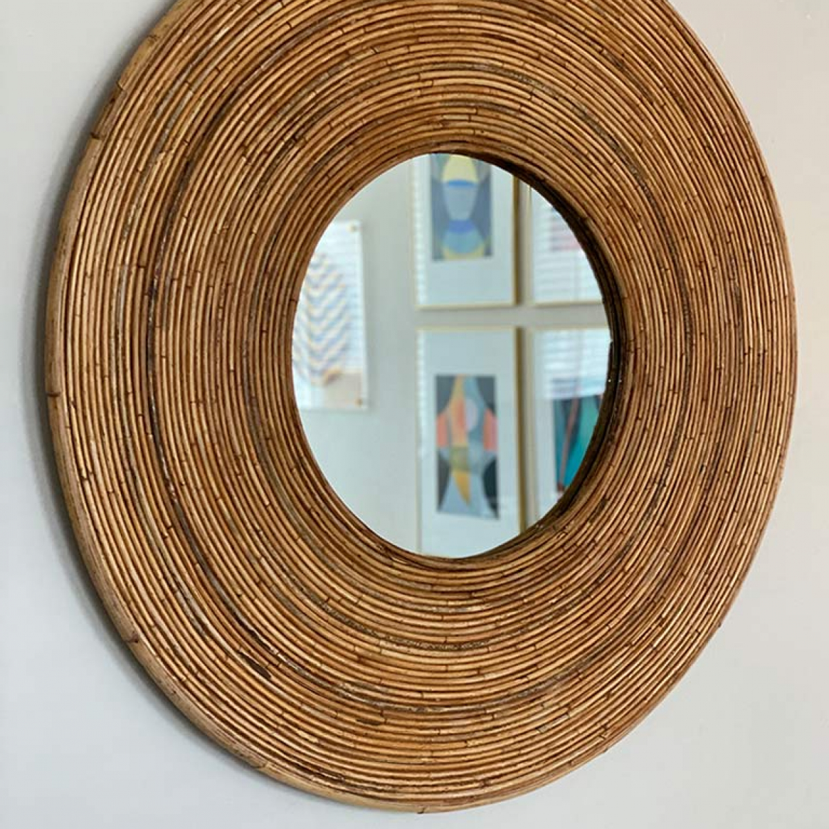 Round French Rattan Bamboo Mirror